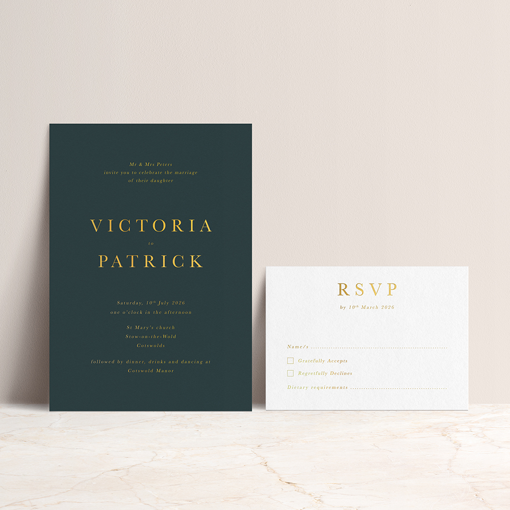 'Buckingham' Full Foil Press Letterpress Style Invitation
