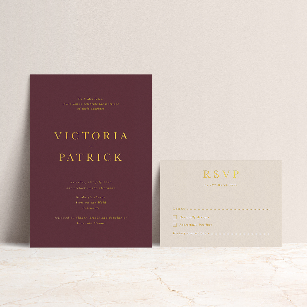 'Buckingham' Full Foil Press Letterpress Style Invitation
