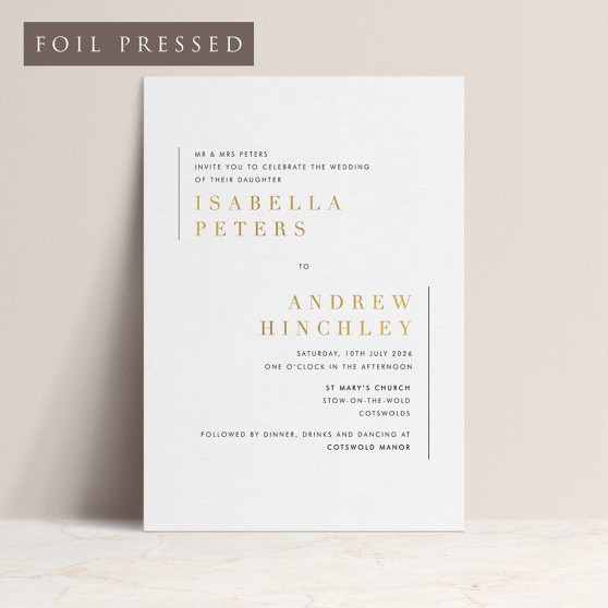 'Modern Classic MC02' Foil Pressed & Print | Letterpress Style Invitation