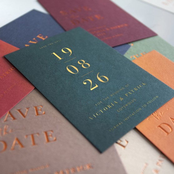 'MM04' Full Foil Press Letterpress Style Save the Date