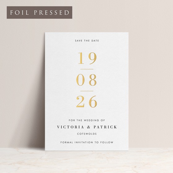 'MM04' Foil Press & Print Letterpress Style Save the Date