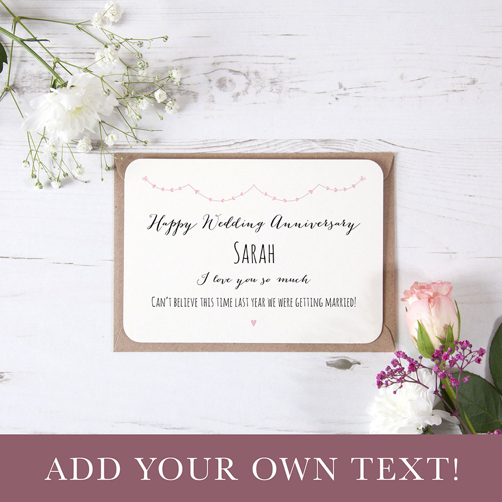 Pink Heart Bunting Anniversary Card Flat