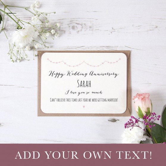 Pink Heart Bunting Anniversary Card Flat