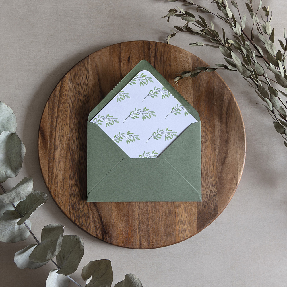 'Autumn Green' Printed Envelope Liner Sample with Envelope