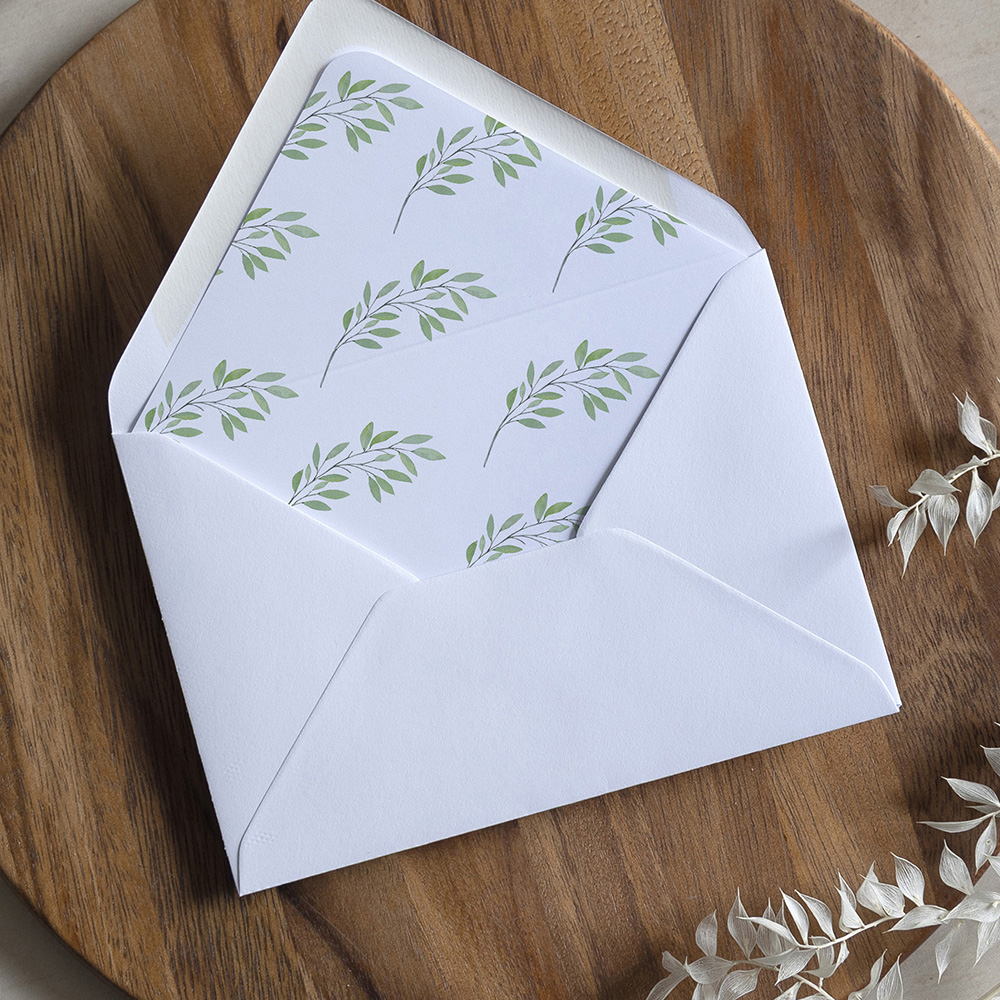 'Autumn Green' Printed Envelope Liner Sample with Envelope