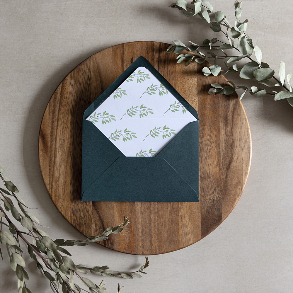 'Autumn Green' Printed Envelope Liner Sample with Envelope
