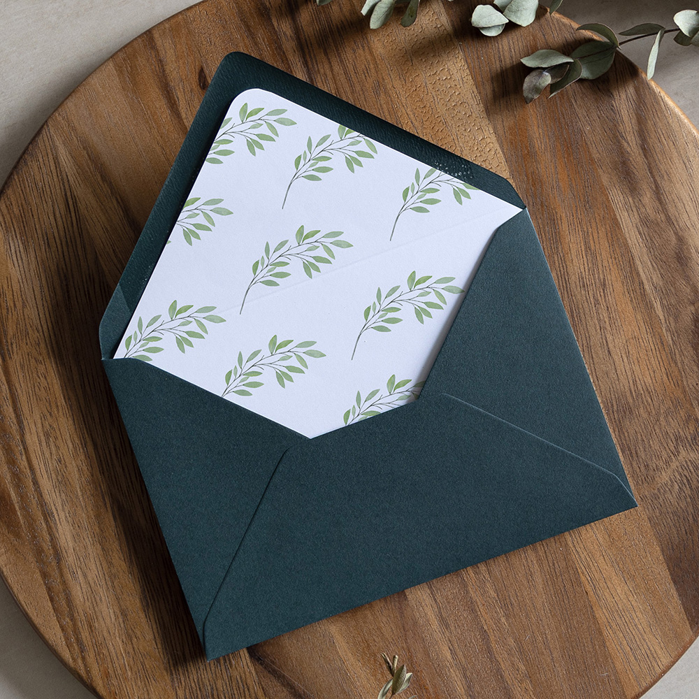 'Autumn Green' Printed Envelope Liner Sample with Envelope