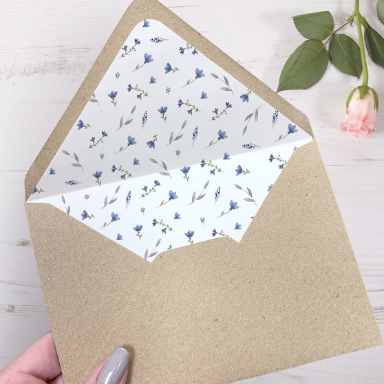 'Blue Floral Watercolour' Printed Envelope Liner Sample with Envelope