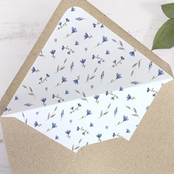 'Blue Floral Watercolour' Printed Envelope Liner Sample with Envelope