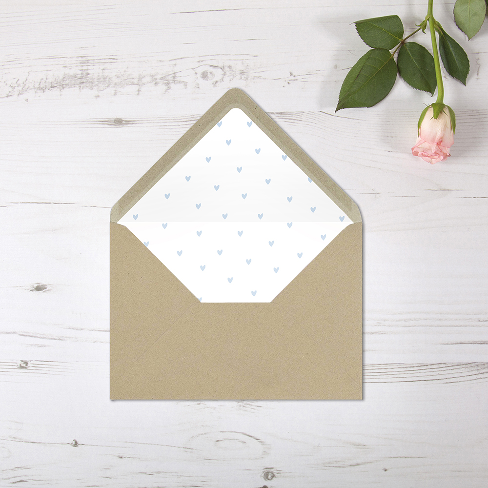'Pale Blue Heart' Printed Envelope Liner Sample with Envelope