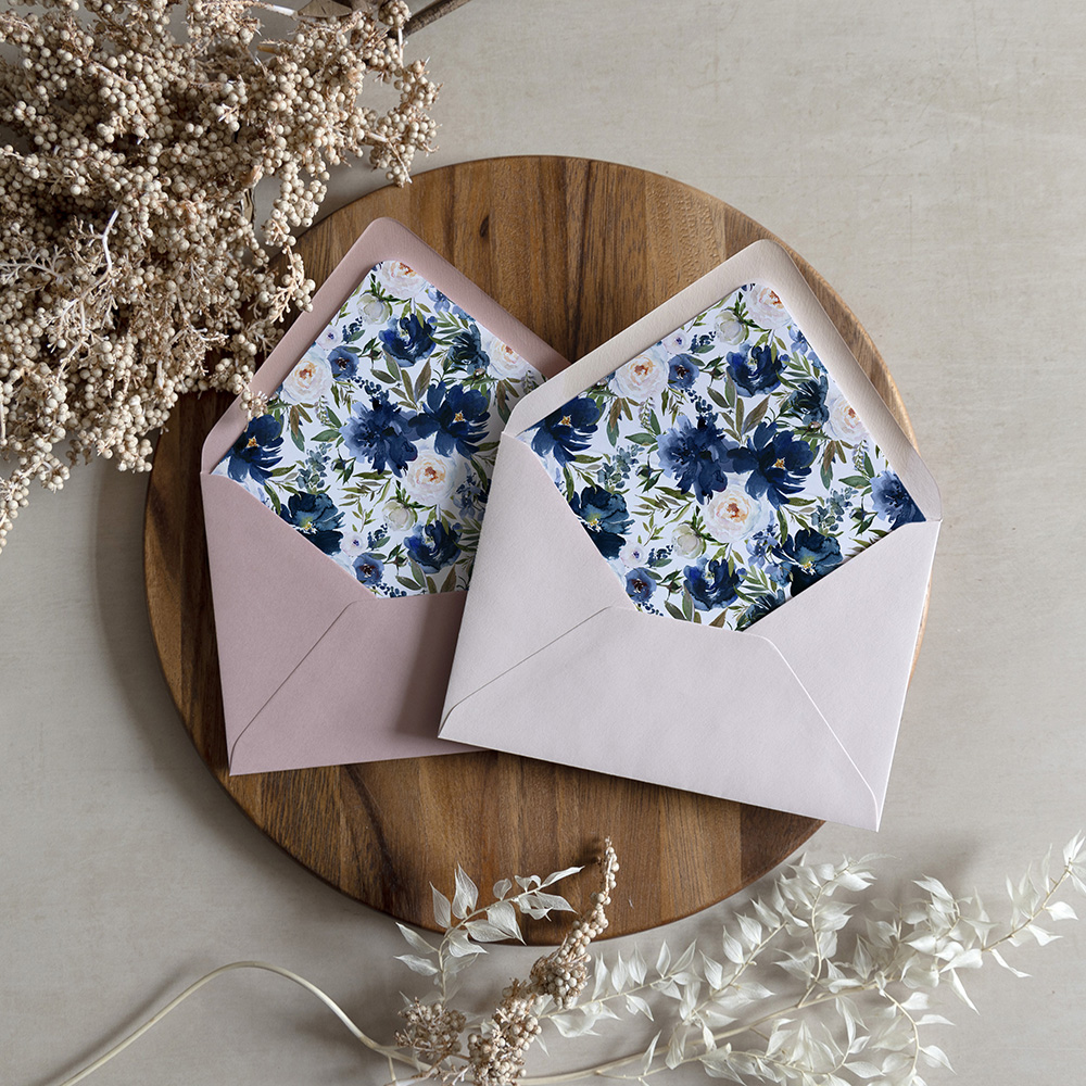 'Blue Velvet' Printed Envelope Liner Sample with Envelope