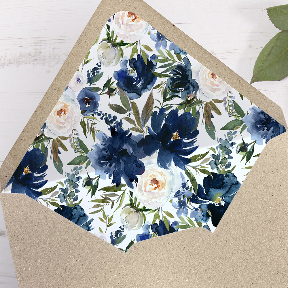 'Blue Velvet' Printed Envelope Liner Sample with Envelope