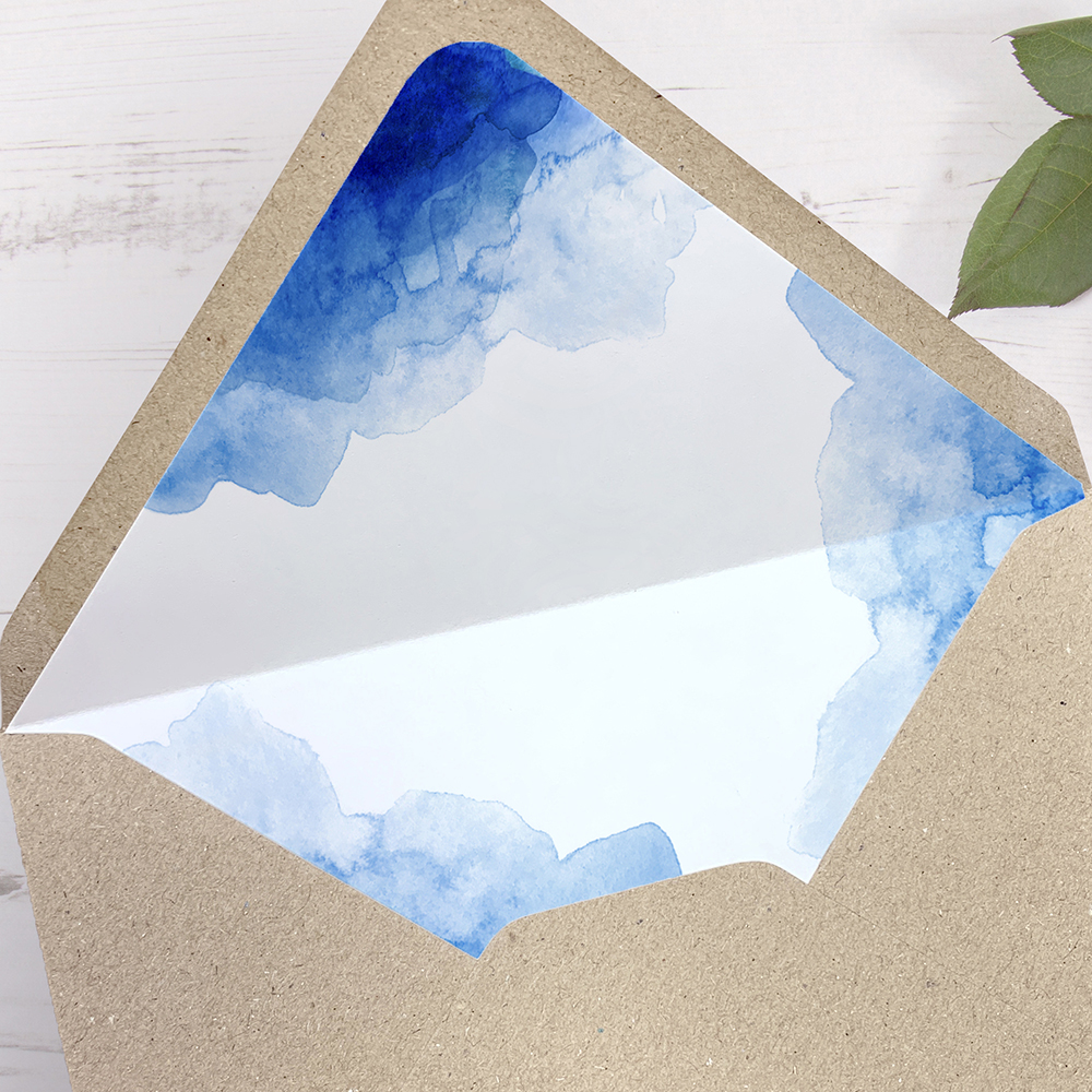 'Blue Watercolour Splash' Printed Envelope Liner with Envelope