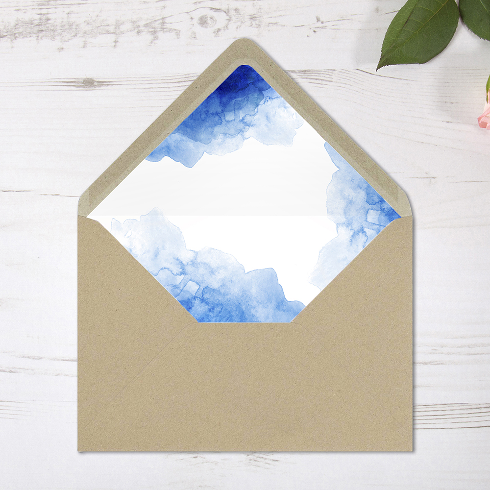 'Blue Watercolour Splash' Printed Envelope Liner with Envelope
