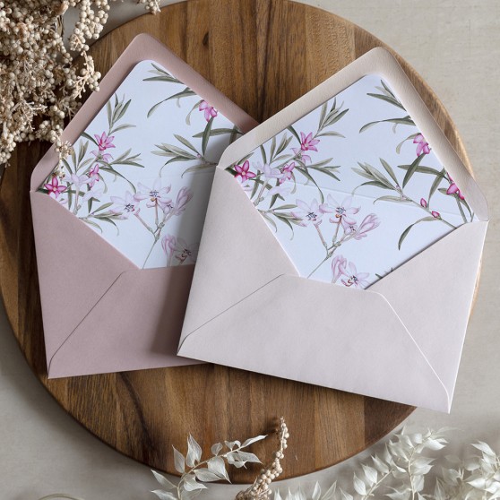 'Pink Botanical' Printed Envelope Liner Sample with Envelope