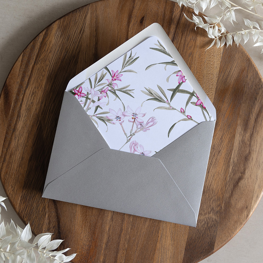 'Pink Botanical' Printed Envelope Liner with Envelope