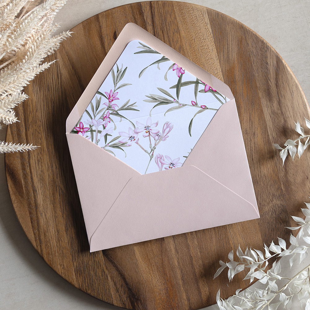 'Pink Botanical' Printed Envelope Liner Sample with Envelope