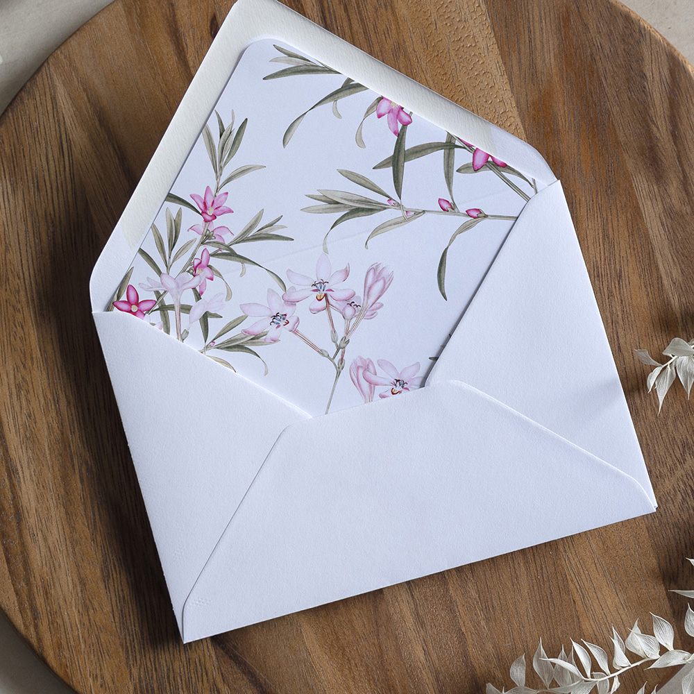 'Pink Botanical' Printed Envelope Liner with Envelope