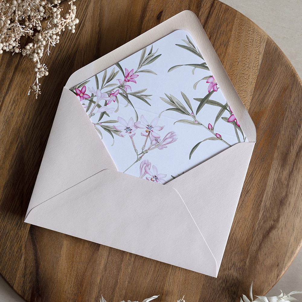 'Pink Botanical' Printed Envelope Liner with Envelope