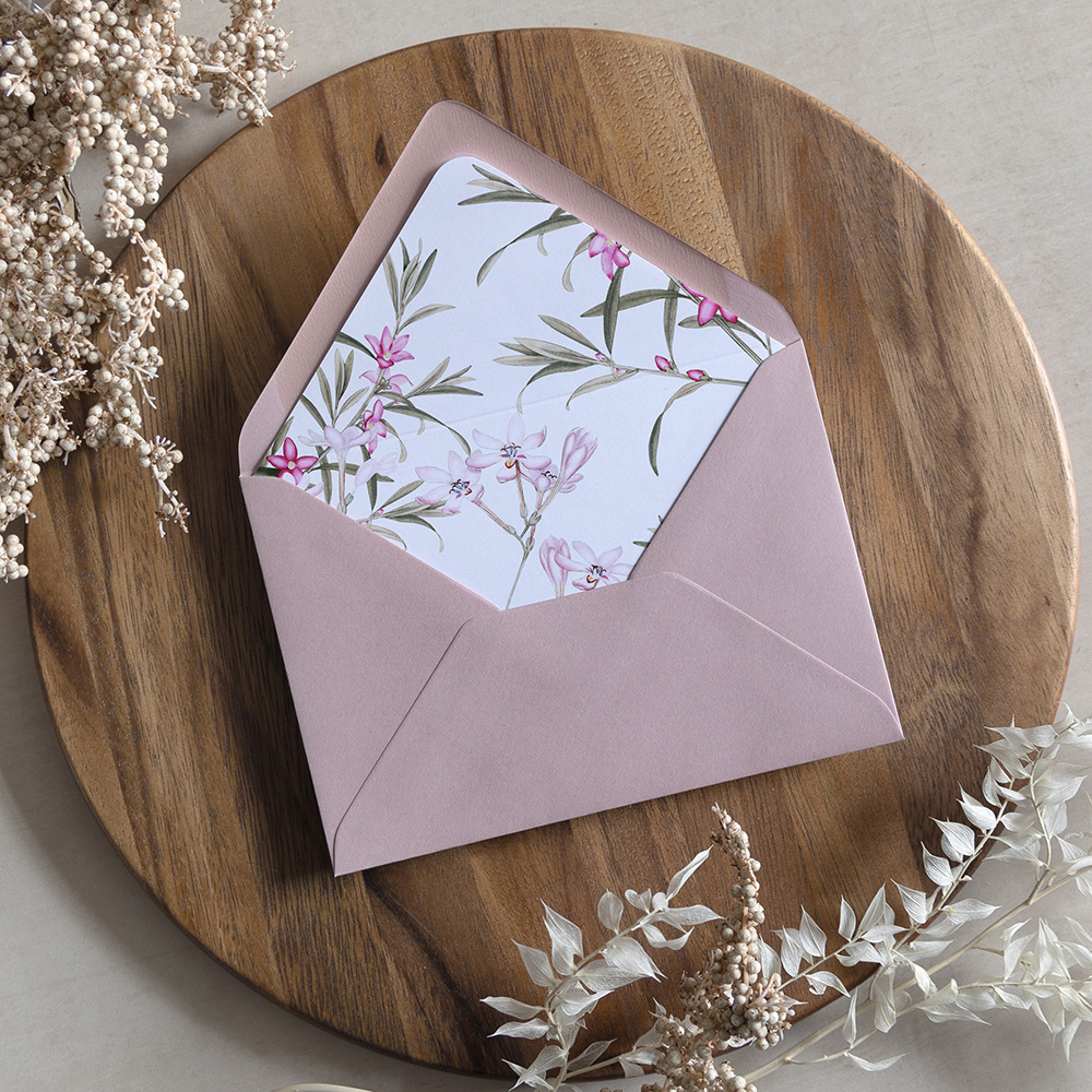 'Pink Botanical' Printed Envelope Liner with Envelope