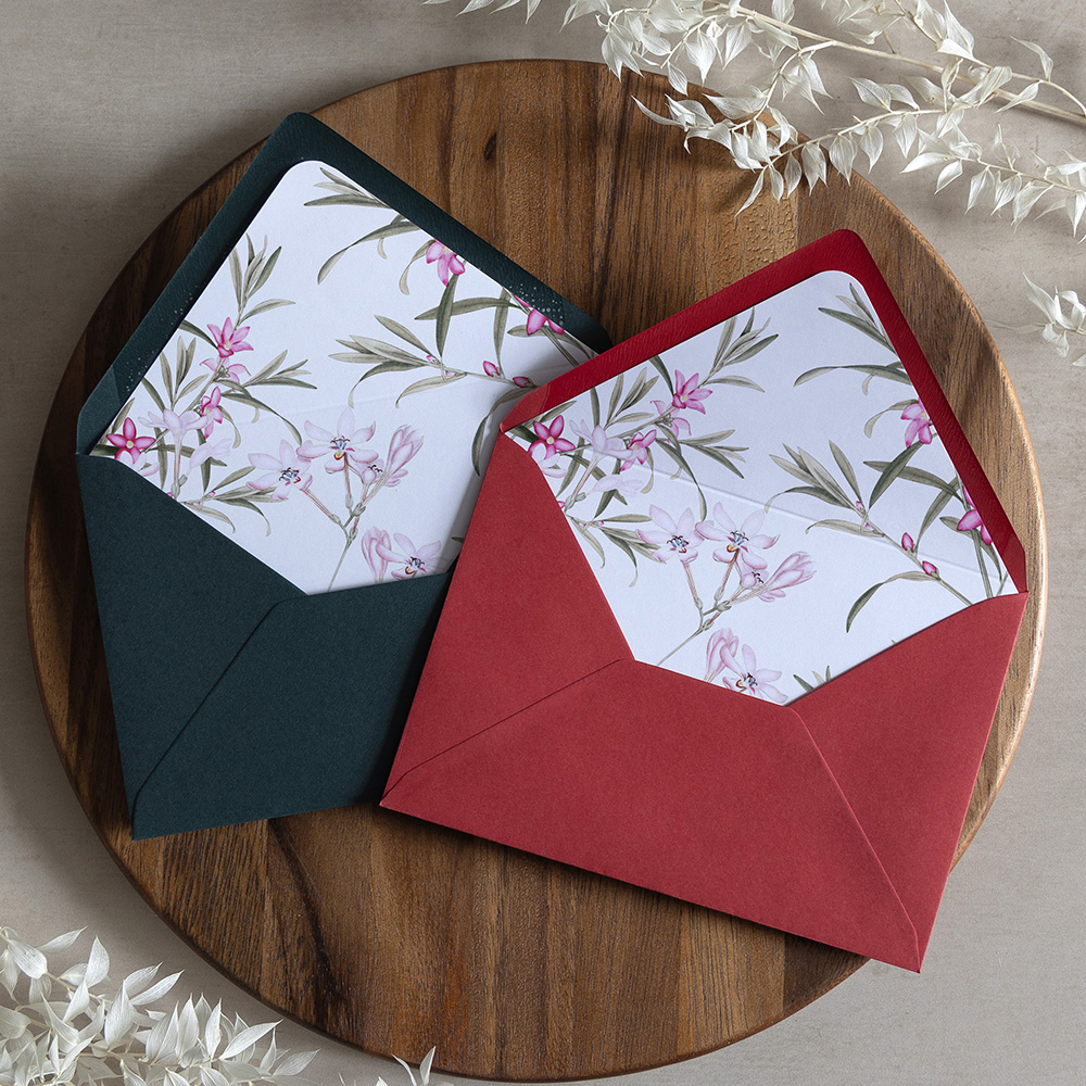 'Pink Botanical' Printed Envelope Liner with Envelope
