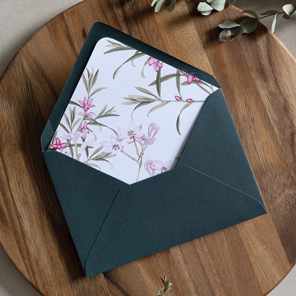'Pink Botanical' Printed Envelope Liner with Envelope