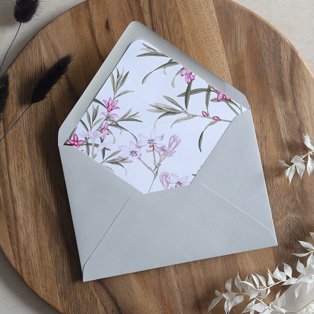 'Pink Botanical' Printed Envelope Liner with Envelope
