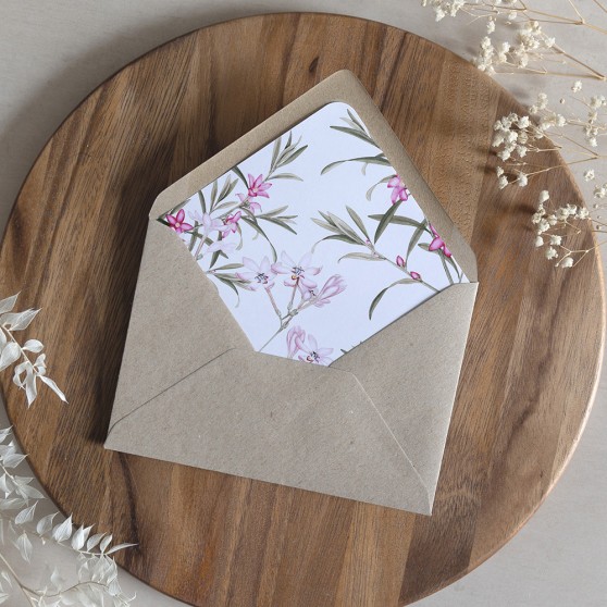 'Pink Botanical' Printed Envelope Liner with Envelope