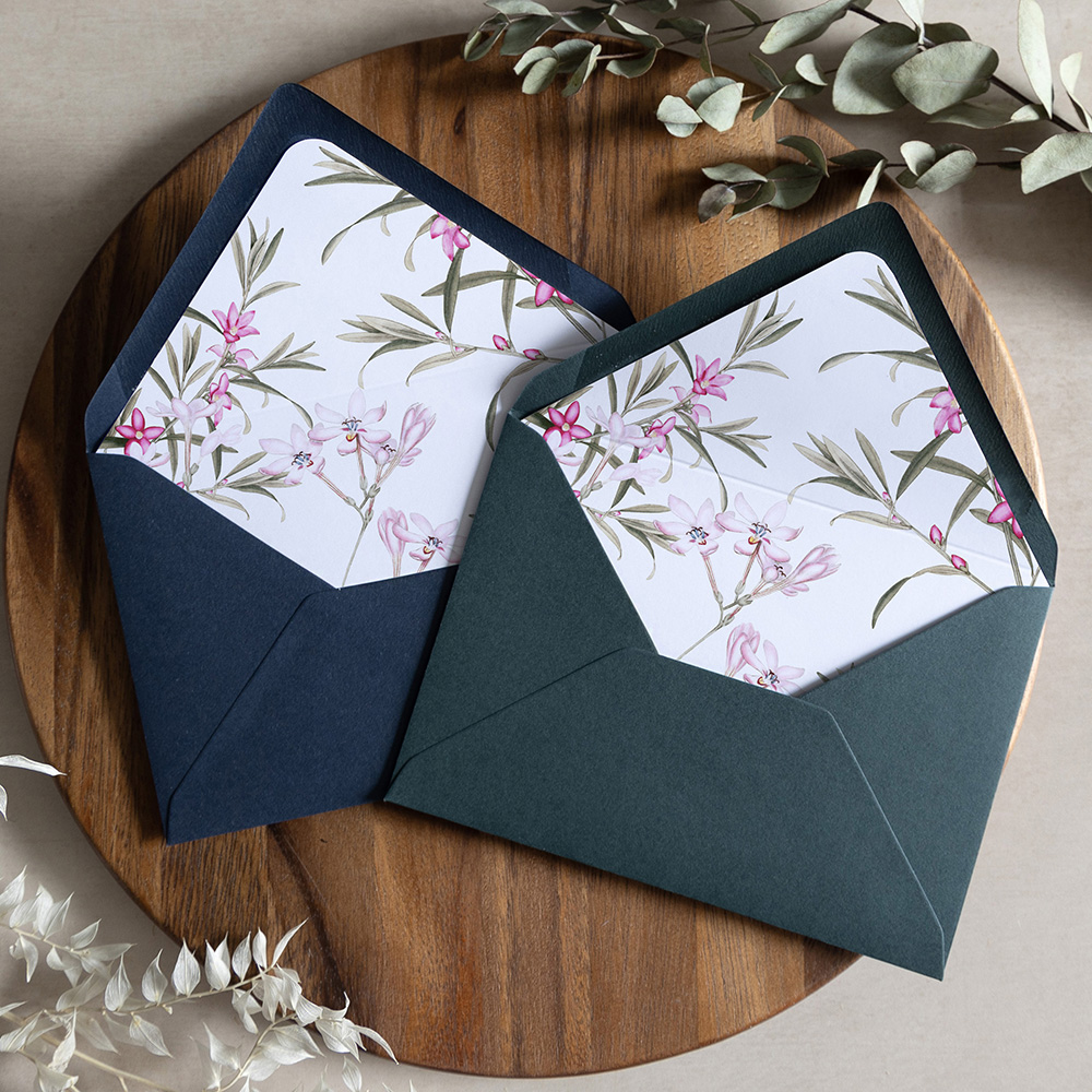 'Pink Botanical' Printed Envelope Liner with Envelope
