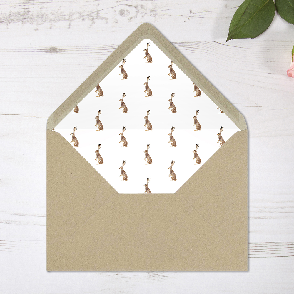 'Christmas Hare' Printed Envelope Liner Sample with Envelope
