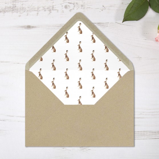 'Christmas Hare' Printed Envelope Liner Sample with Envelope