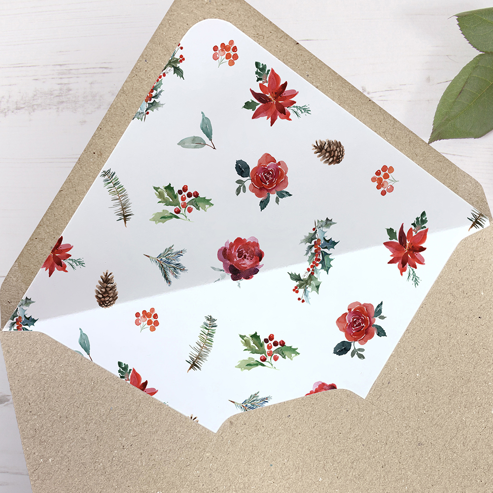 'Christmas Holly' Printed Gatefold Wedding Invitation