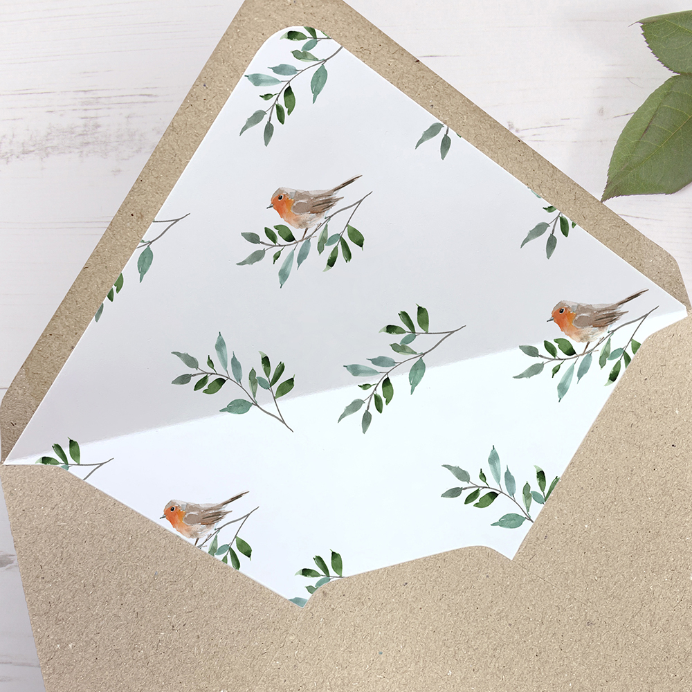 'Christmas Robin' Printed Envelope Liner with Envelope
