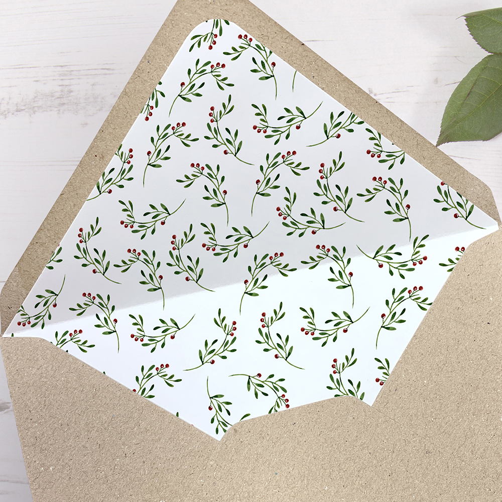 'Christmas' Printed Envelope Liner Sample with Envelope