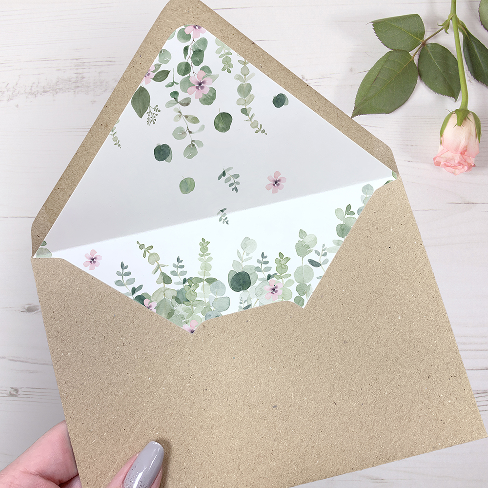 'Floral Classic Eucalyptus' Printed Envelope Liner with Envelope