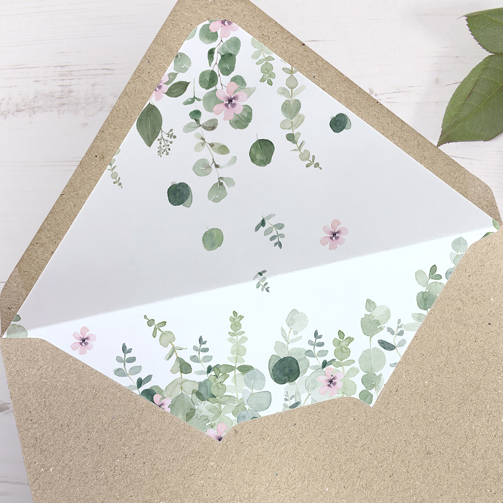 'Floral Classic Eucalyptus' Printed Envelope Liner with Envelope