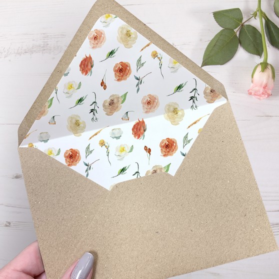 'Dahlia Rose Multi' Printed Envelope Liner Sample with Envelope