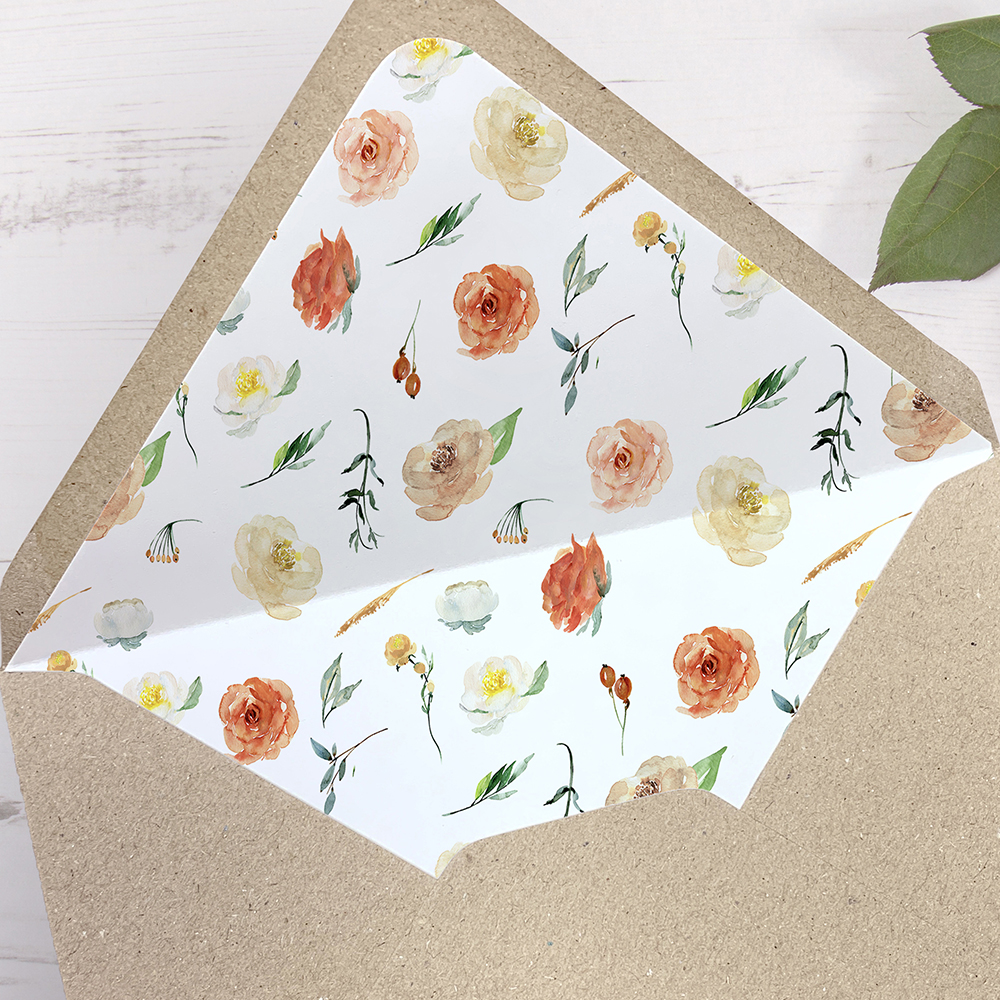 'Dahlia Rose Multi' Printed Envelope Liner Sample with Envelope