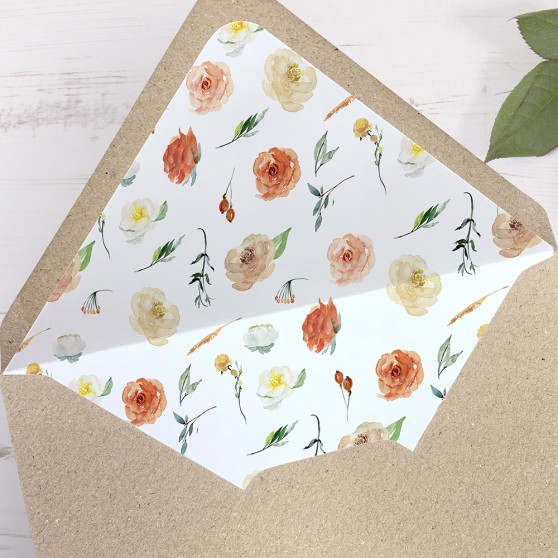 'Dahlia Rose Multi' Printed Envelope Liner Sample with Envelope