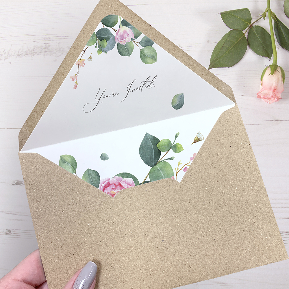 'Eucalyptus Blush' Hole-punched Wedding Invitation Sample