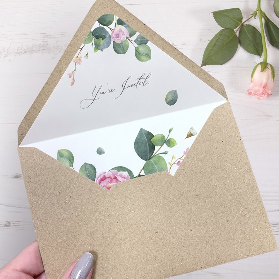 'Eucalyptus Blush' Printed Envelope Liner Sample with Envelope