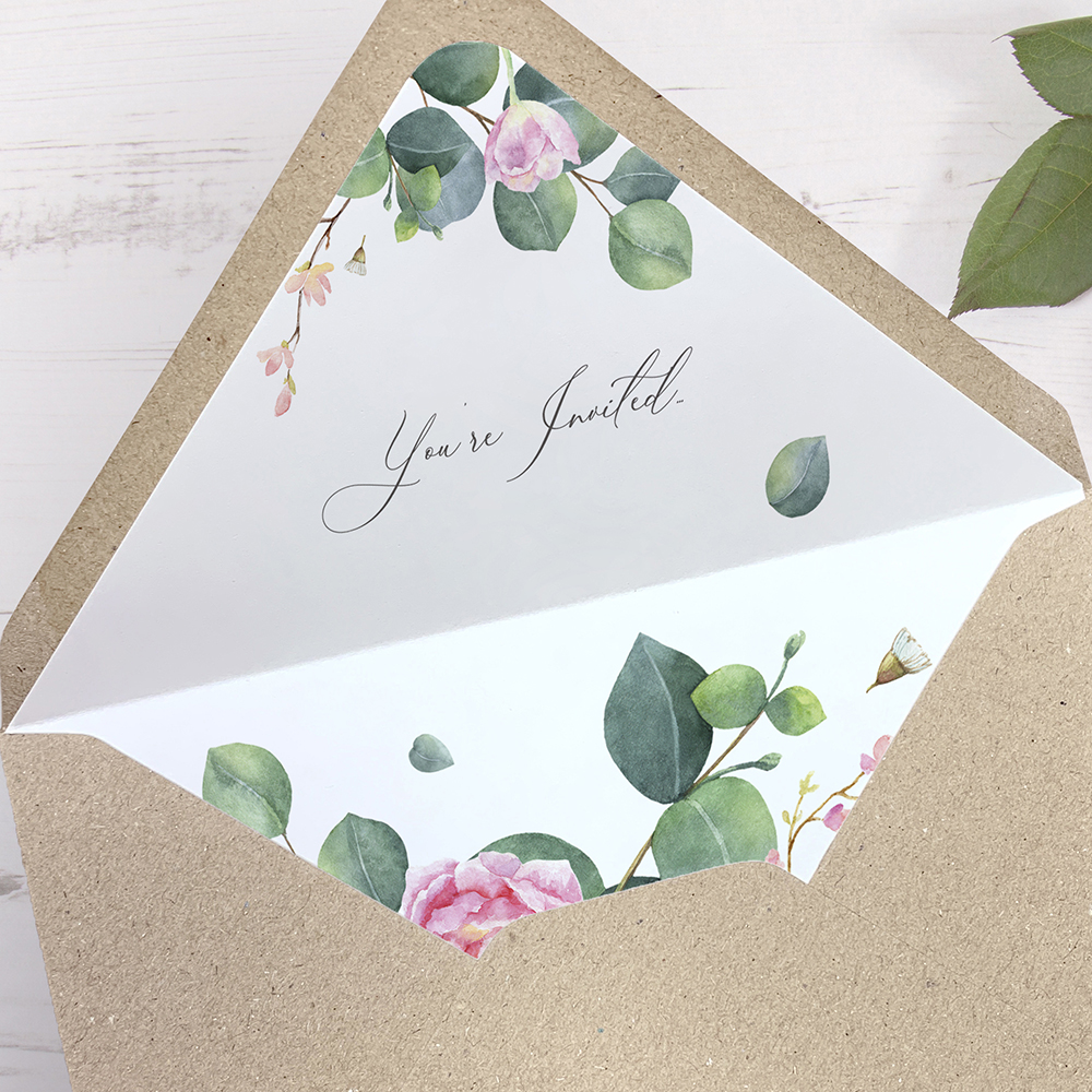 'Eucalyptus Blush' Square Foil Invitation