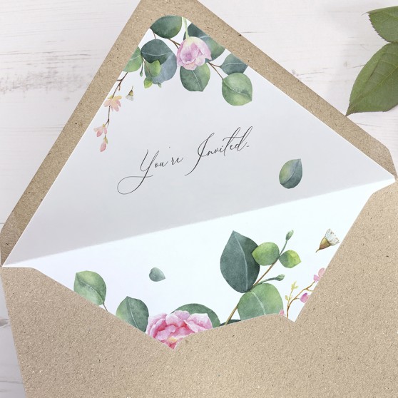 'Eucalyptus Blush' Printed Envelope Liner Sample with Envelope