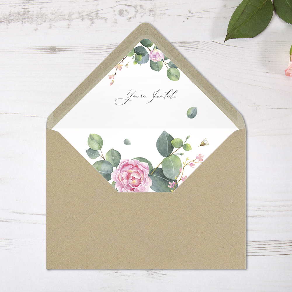 'Eucalyptus Blush' Printed Envelope Liner with Envelope