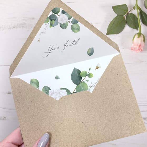 'Eucalyptus White' Printed Envelope Liner Sample with Envelope