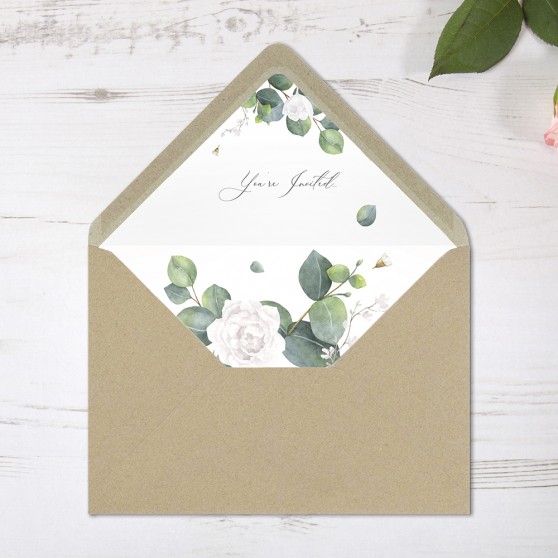 'Eucalyptus White' Printed Envelope Liner Sample with Envelope