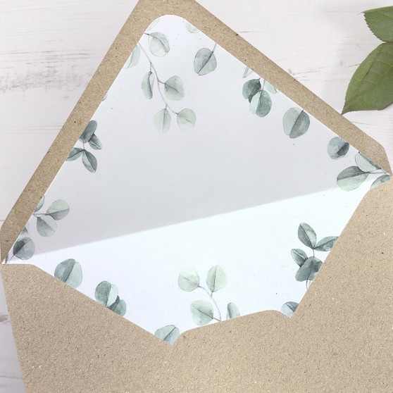 'Eucalyptus' Printed Envelope Liner Sample with Envelope