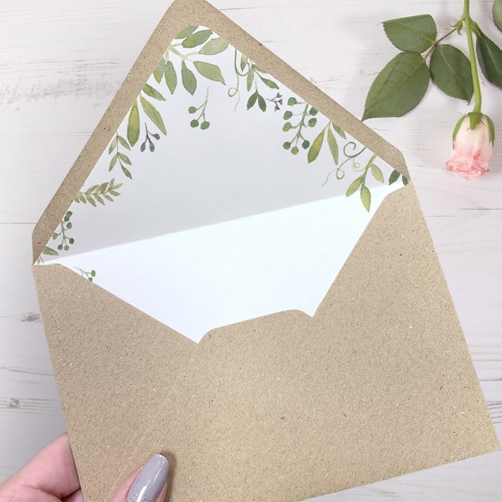 'Green Floral Watercolour' Printed Envelope Liner Sample with Envelope