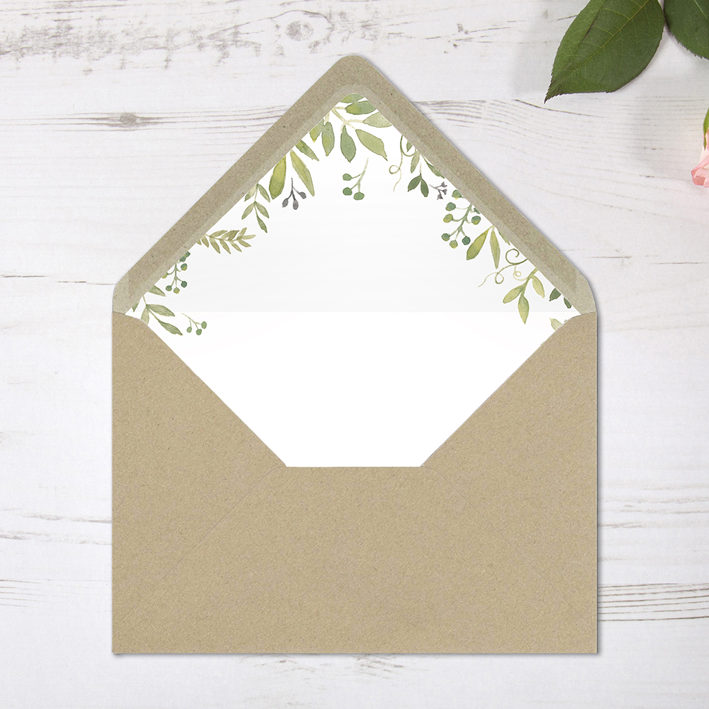 'Green Floral Watercolour' Printed Envelope Liner with Envelope