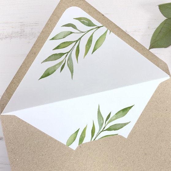 'Green Leaf' Printed Envelope Liner Sample with Envelope